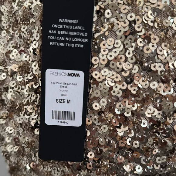 Fashion nova You Wish Sequin Midi Dress - Gold NWT - Picture 8 of 8